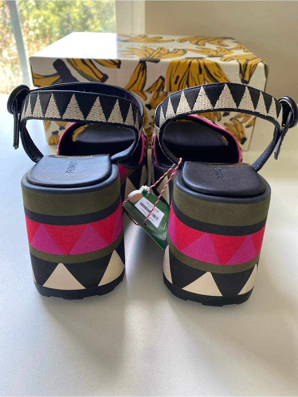NWT Farm Rio Colorful Graphic Platform Sandal Heels Size 11 Tropical - Picture 7 of 16